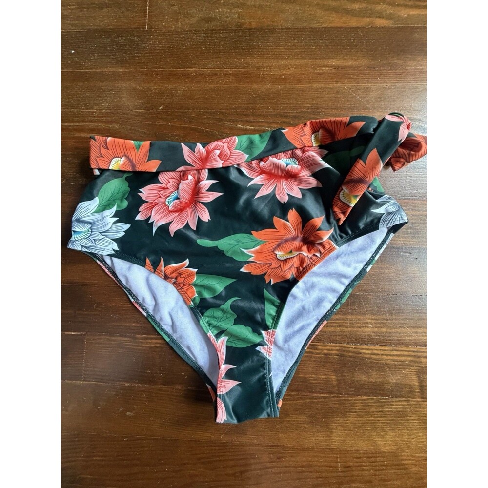 Dokotoo Womens Green Tropical Floral High Waisted Bikini Bottom XL New